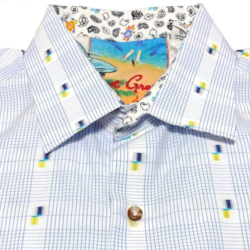 Robert Graham Geometric White/Blue Button Down Lg